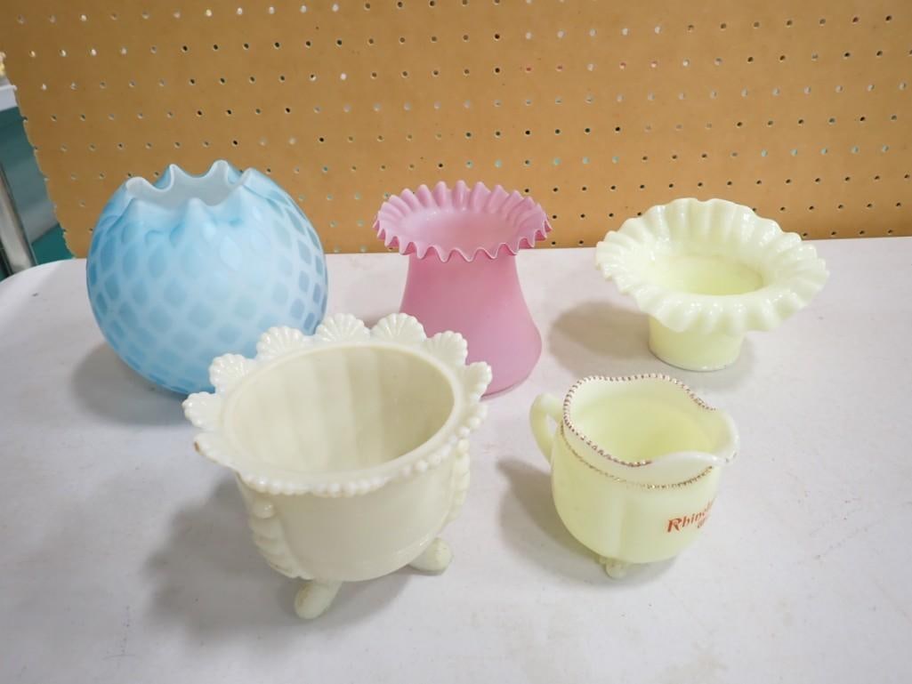 Vintage Colored Glass Vases Antique Victorian Rose Bowl Mt Washington Quilted Diamonds, (1 of 6)