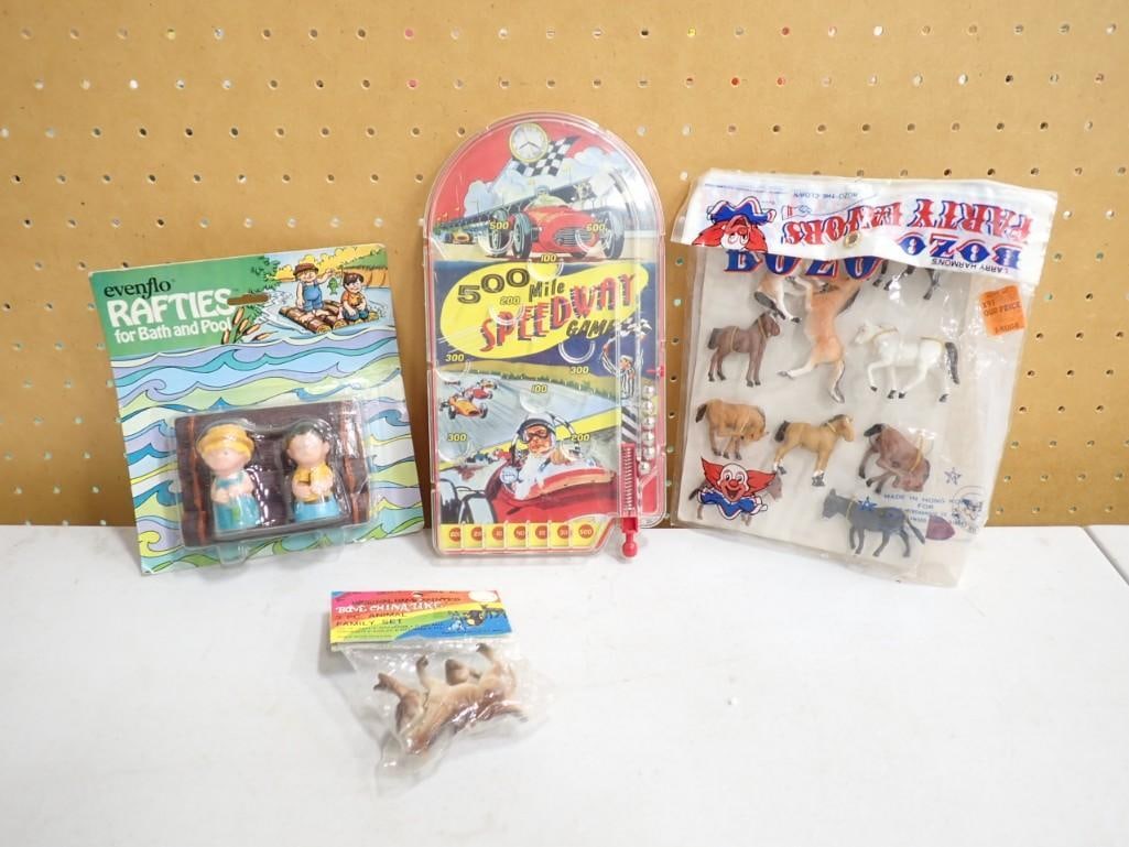 Vintage Toys incl Schylling Mini Pinball 2007, Venflo Rafties 1975, Ruben 3 pc Animal Set Hong Kong,: Vintage Toys incl Schylling Mini Pinball 2007, Venflo Rafties 1975, Ruben 3 pc Animal Set Hong Kong, Bozo Party Favoe 1970s, MOTU He-Man , 2 Battle Bones
