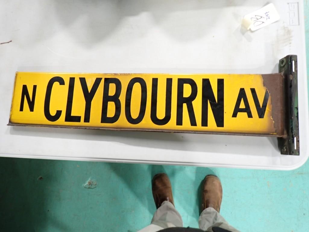 Vintage N Clybourn Ave Chicago Porcelain Street Sign Yellow and Black 2 Sided Porcelain Sign (1 of 6)