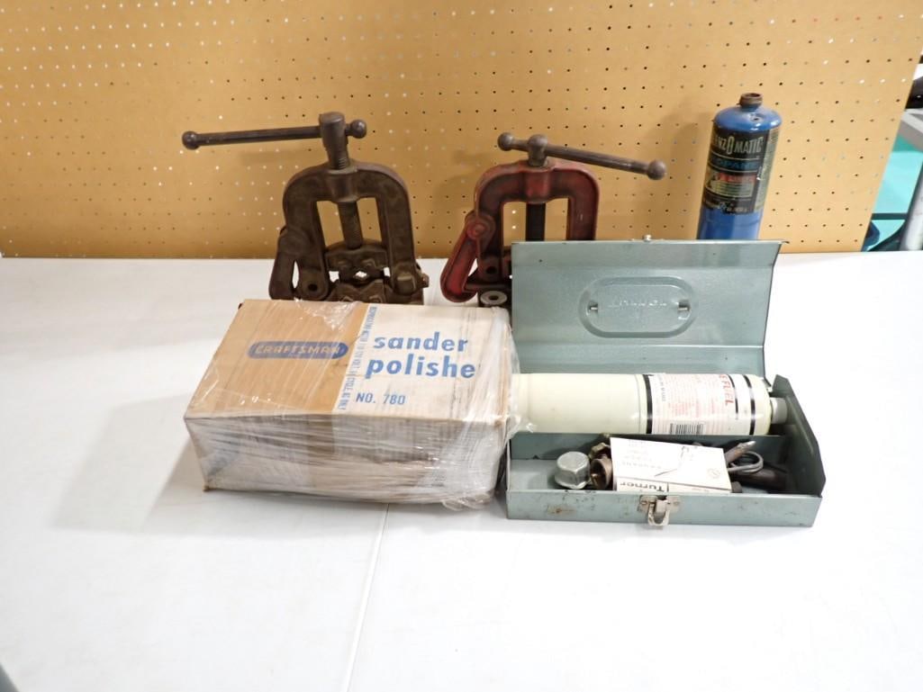 Tool lot including sander / polisher, pipe vises / clamps, propane torch equipment (1 of 5)