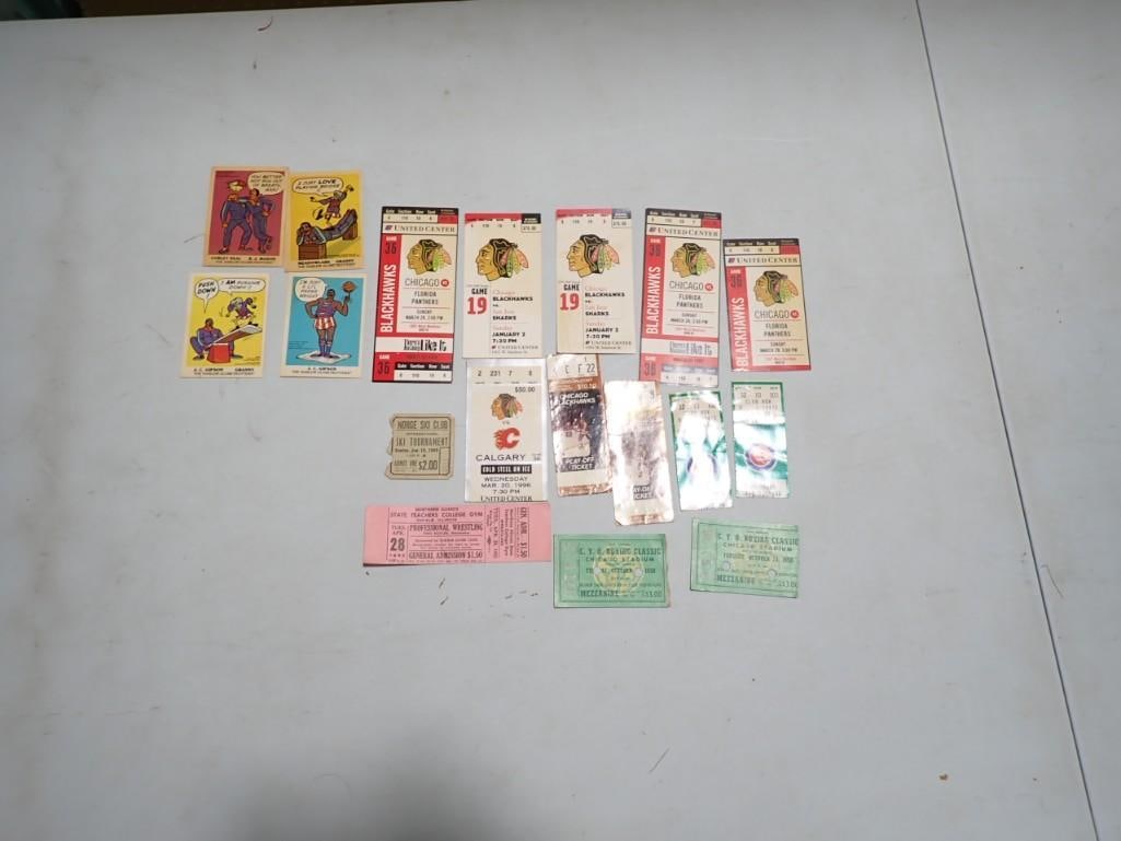 Vintage Ticket Stubs - Chicago Blackhawks, Cubs, Boxing, Wrestling, Harlem Globetrotters Cards (1 of 5)