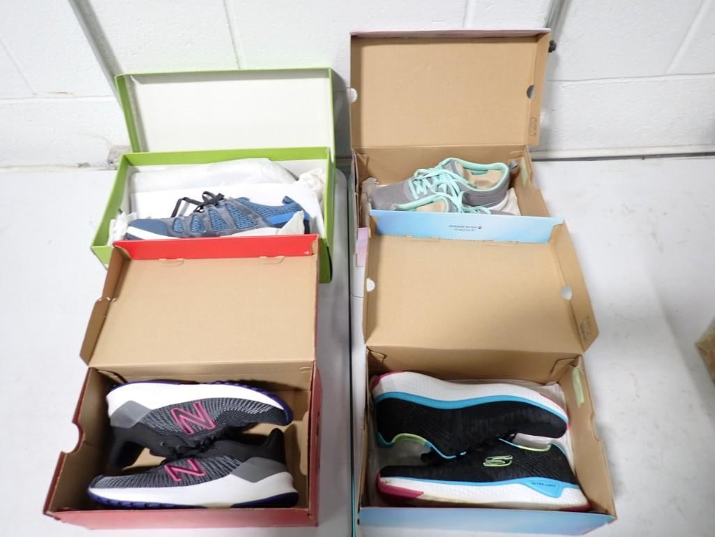 4 pairs of shows including New Balance, Rockport, Sketchers, Adiprene by Adidas: 4 pairs of shows including New Balance, Rockport, Sketchers, Adiprene by Adidas. Including Sizes 8 8.5 8.5 and 12M