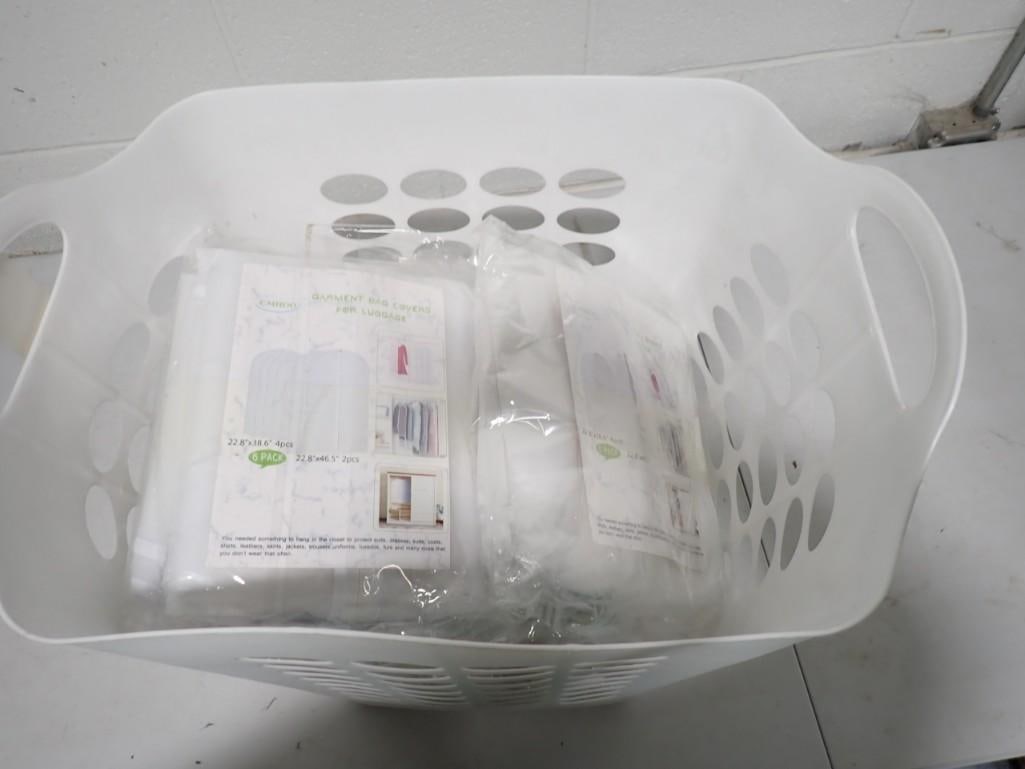 Laundry Basket with 9 garment bags in it (1 of 4)