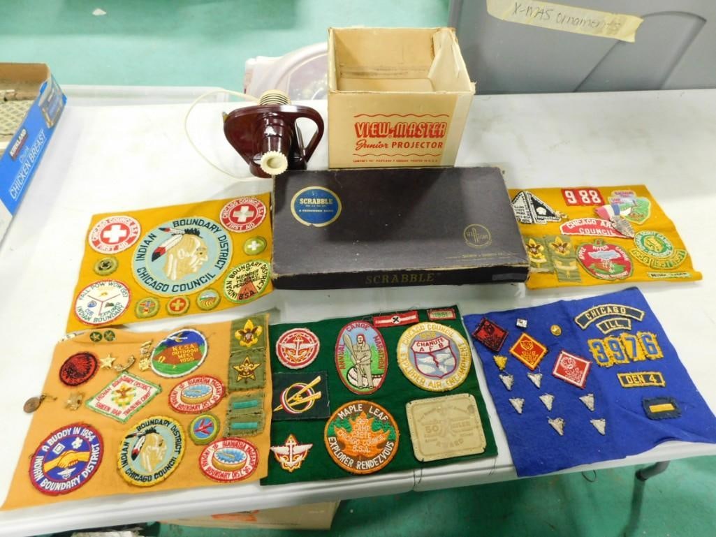 Vintage Cub Scout or Boy Scout Patches, Electric View Master, Scrabble Game (1 of 6)
