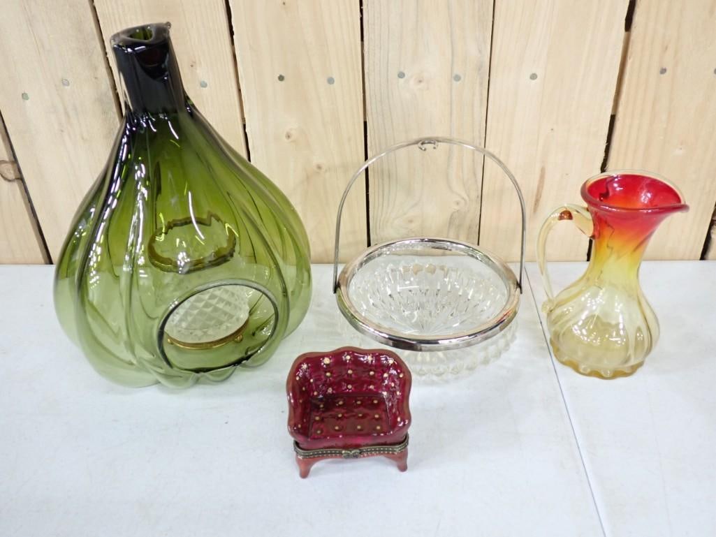 Amberina Glass Small Pitcher, Porcelain Trinket Box, Candle Holder, etc (1 of 9)