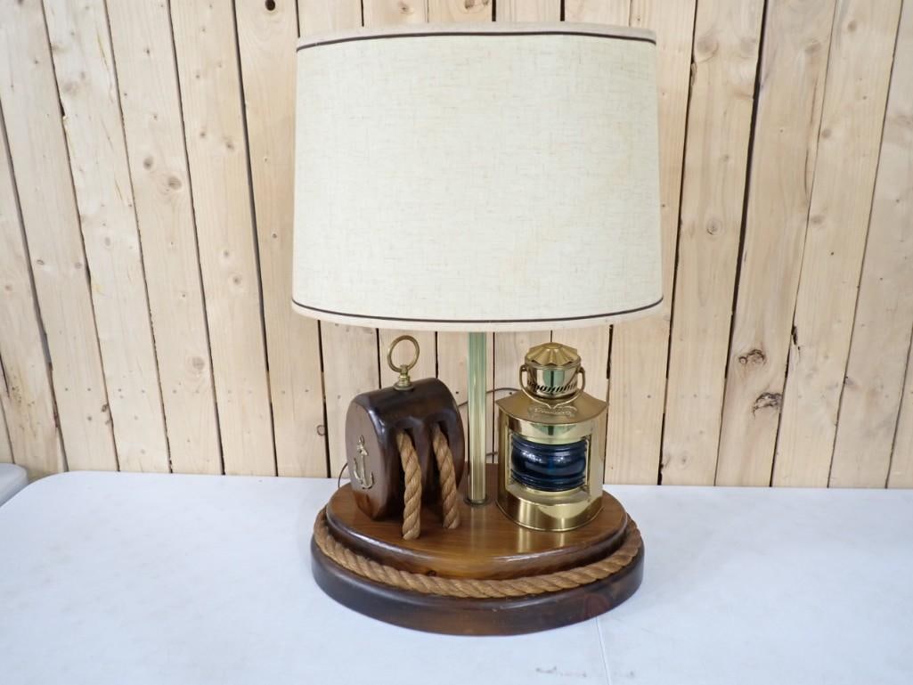 Vintage Lamp with a Small Lantern and Small Block and Pulley Base (1 of 12)