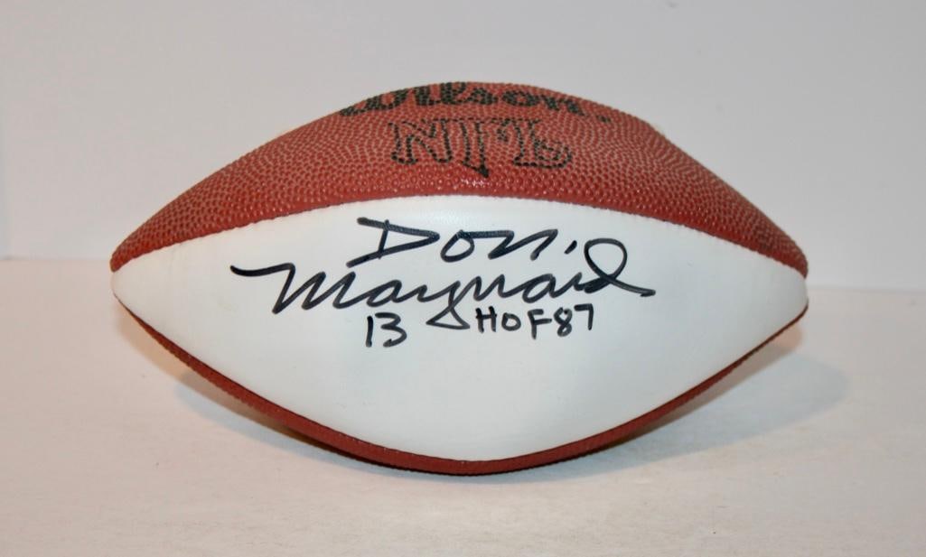 Don Maynard "HOF 87" Signed Mini Football: Don Maynard "HOF 87" Signed Mini Football. This ball will need to be inflated and does not have a COA.