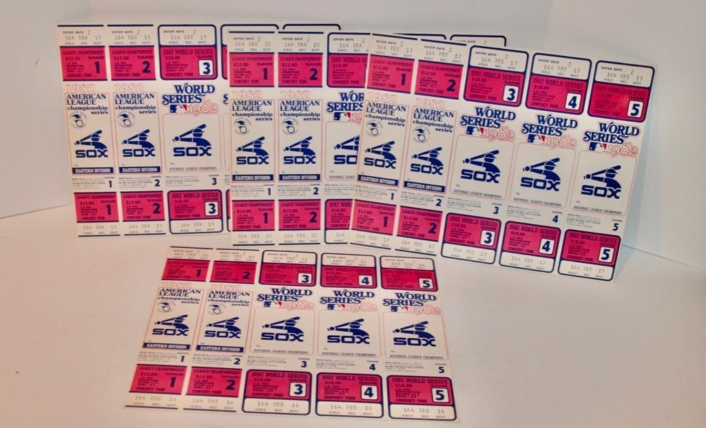4 Sheets 1982 White Sox Playoff And World Series Tickets: 4 Sheets 1982 White Sox Playoff And World Series Tickets Unfortunately the tickets were printed but the White Sox never made it to the playoff's or World Series. Sheets are still intact. Each shee
