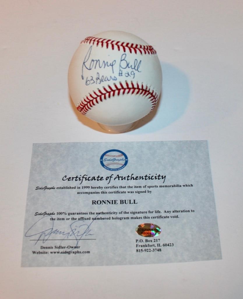 1963 Chicago Bears Ronnie Bull Signed Baseball With COA (1 of 3)
