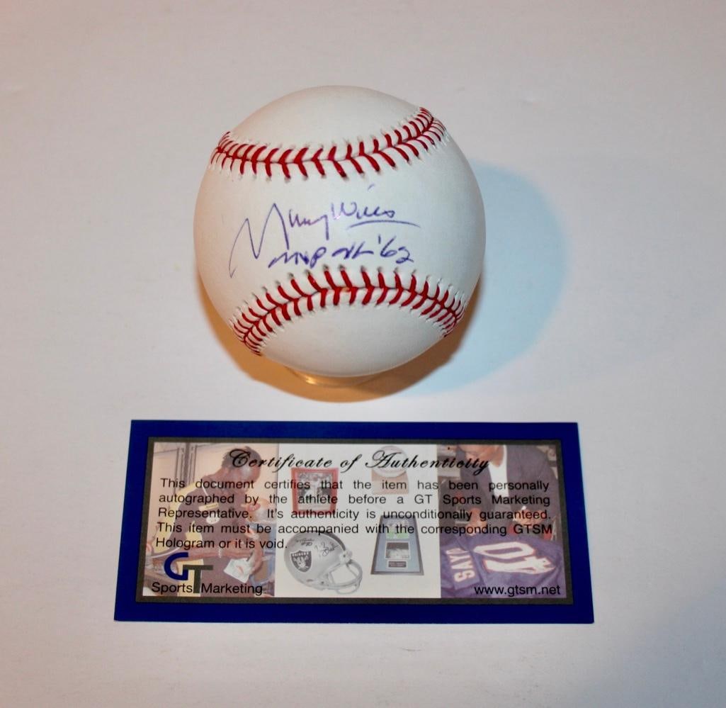 Dodgers Maury Wills "MVP NL 62" Signed Baseball With COA (1 of 3)