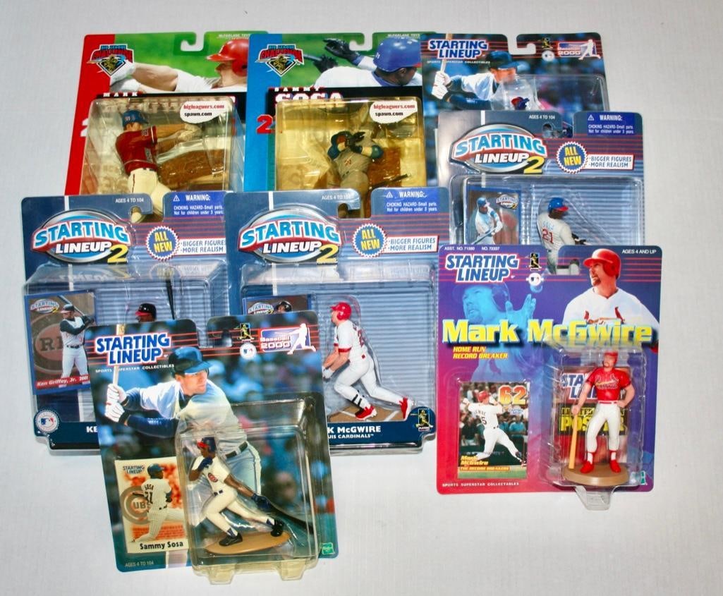 8 Starting Lineup Figures Of 500 Home Run Hitters - All Sealed NIP: 8 Starting Lineup Figures Of 500 Home Run Hitters - All Sealed NIP Nice collection of baseballs power hitters. Ken Griffey Starting Lineup 2 from 2001. Big League Challenge Series 1 figures of Sammy S
