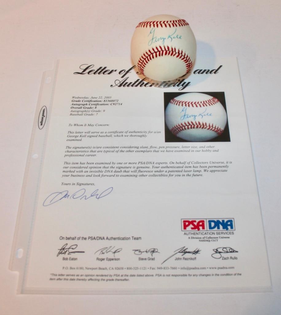 George Kell Signed Baseball PSA/DNA Graded NM-MT 8 (1 of 6)