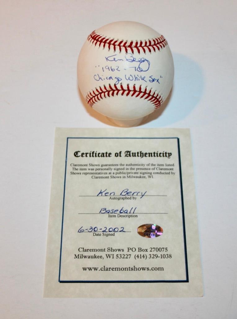 White Sox Ken Berry Nicely Inscribed Baseball With COA: White Sox Ken Berry Nicely Inscribed Baseball With COA Little tougher to find signature.