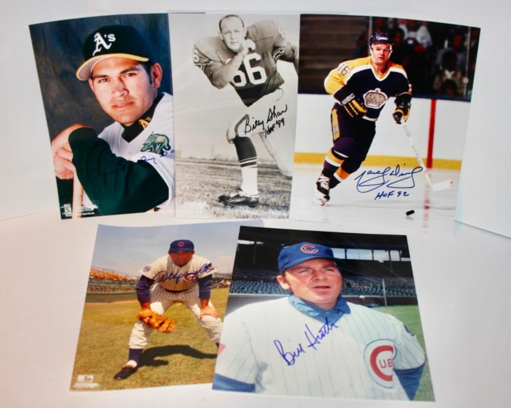 5 Signed 8x10's - Baseball, Hockey, And Football: 5 Signed 8x10's - Baseball, Hockey, And Football Bill Heath, Al Spangler, Johnny Damon, Marcel Dionne, and Billy Shaw. There is a certificate for Billy Shaw photo.