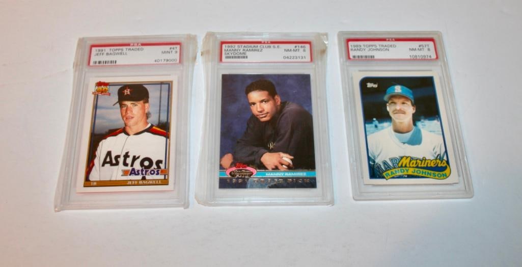 3 PSA Graded Rookie Cards - Bagwell, Ramirez, & Randy Johnson (1 of 13)