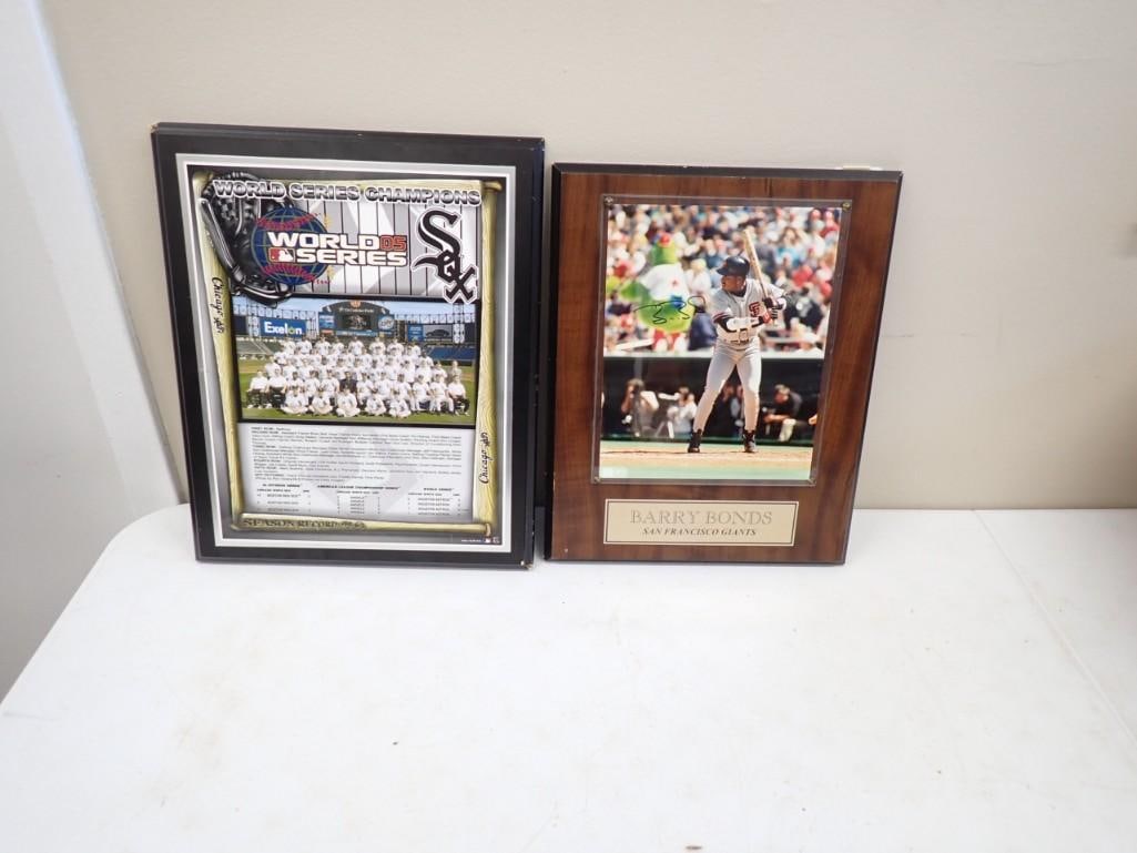 2 Framed Baseball Plaques incl Barry Bonds Signed 8" x 10" NO COA and 2005 White Sox World Series (1 of 7)