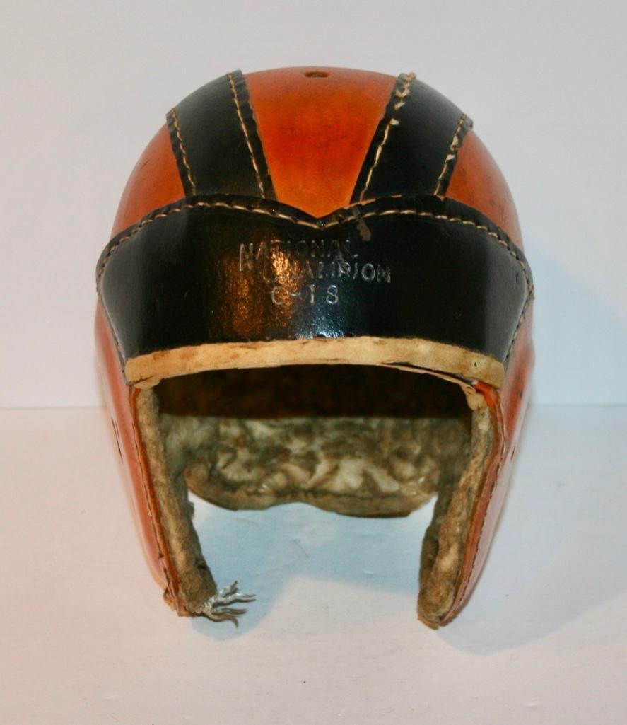 Old Leather Football Helmet Marked National Champion C-18: Old Leather Football Helmet Marked National Champion C-18 Looks to be all original. Smaller size, could be a youth helmet.