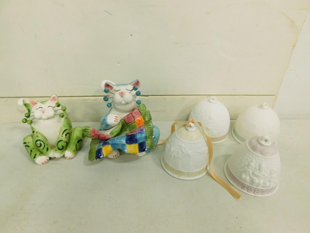 4 Lladro Bells and 2 Lacombe Cat Figurines (1 of 8)