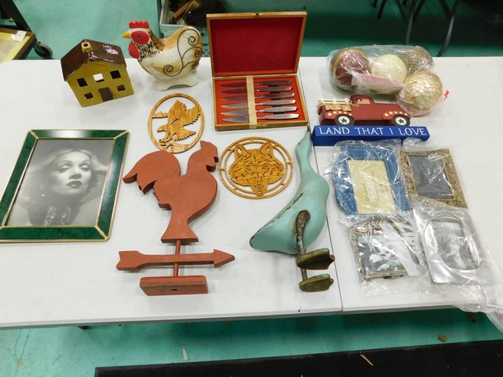 Lot of Home Decor Items 15+ Items incl 4 Large Globes, Tall Wood Goose, Carved Wood Rooster, (1 of 9)