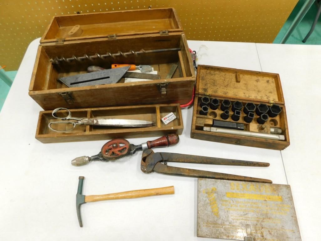 Vintage Wood Tool Box with Vintage Tools (1 of 8)