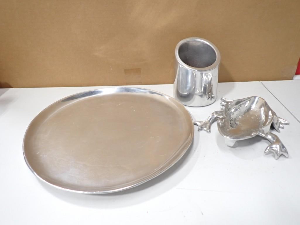 Nambe Wine Chiller, Mariposa Tray, Mariposa Frog Trinket Dish: Nambe Wine Chiller, Mariposa Tray, Mariposa Frog Trinket Dish