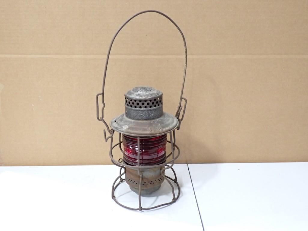 Antique Adlake Kero Railroad Lantern with Red Glass: Antique Adlake Kero Railroad Lantern with Red Glass