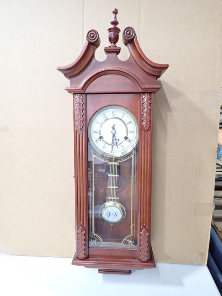 Wall Clock with Pendulum and Key 31" Tall: Wall Clock with Pendulum and Key 31" Tall . Condition: untested