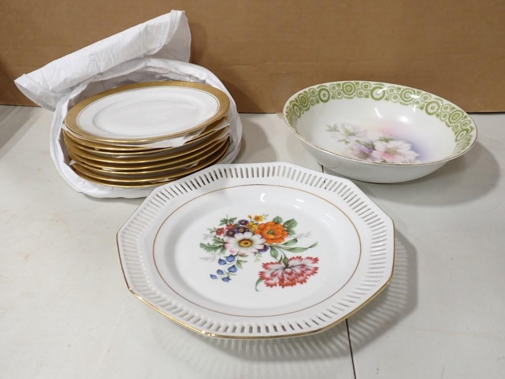 Asst China incl Bavaria 22K Gold Decorated Plates, Royal Rudolstadt Prussia Bowl, etc: Asst China incl Bavaria 22K Gold Decorated Plates, Royal Rudolstadt Prussia Bowl, etc