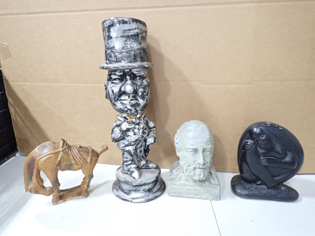 Vintage Abstract Plaster Statue of a Woman, WC Fields Statue, Bust of a Socrates, Horse Figure (1 of 11)