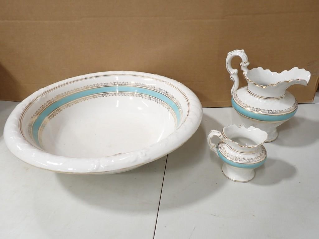 Antique Etruria Mellor & Co Bowl, Pitcher, Creamer: Antique Etruria Mellor & Co Bowl, Pitcher, Creamer Condition: has crazing (crackling to the glaze), which is common in pieces this old
