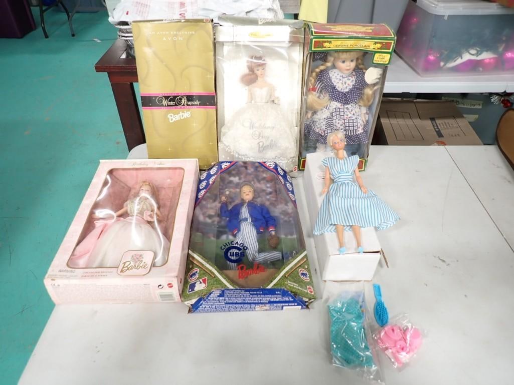 Barbie and other doll Lot - with boxes including Chicago Cubs, Winter Rhapsody, Wedding Day (1 of 3)
