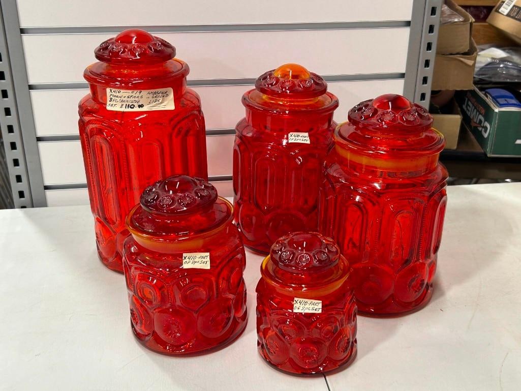 Set of 5 LE Smith Moon and Stars Amberina Canisters Vintage MCM (1 of 6)