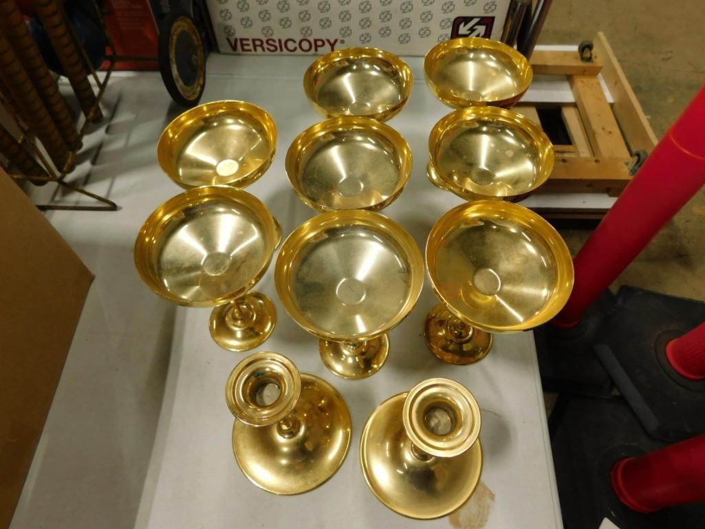 Gold color metal candle stick holders and wine glasses: Gold color metal candle stick holders and wine glasses