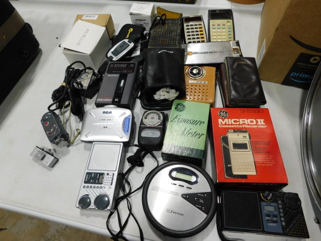 Vintage Electronics lot including old calculators, Sony Walkman, Micro Recorders, CD Player, Camera (1 of 5)