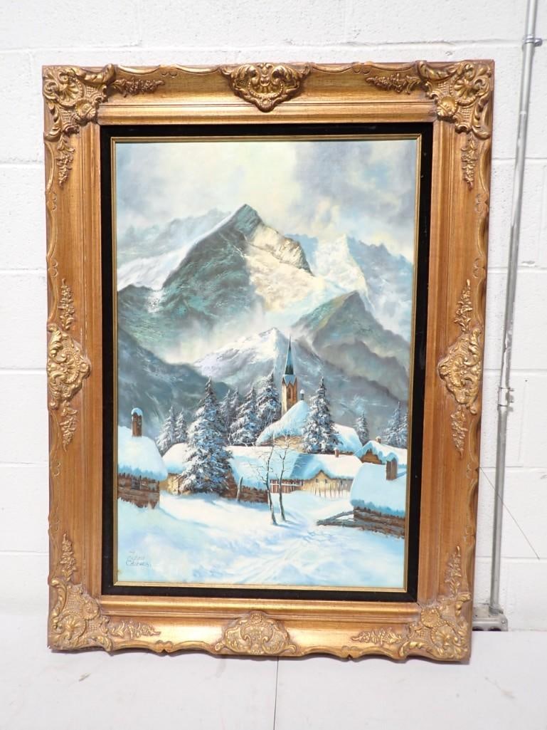 Framed Painting Signed Johan Edelweiss 35" x 46": Framed Painting Signed Johan Edelweiss 35" x 46"