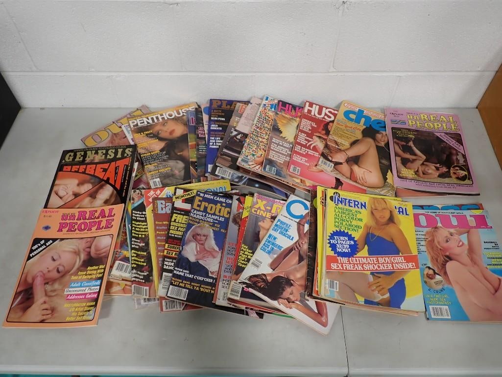 Lot of assorted adult magazines including Oui, Penthouse, Genesis, unReal People, Cheri, Hustler, (1 of 9)