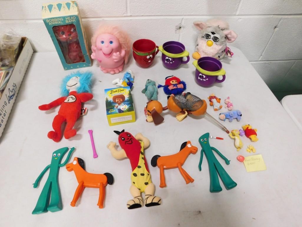 Vtg Toys incl Kool Aid Silly Face Cups, 60s Cat Bobblehead NIB, Furby, Gumby, Etc Lot (1 of 7)