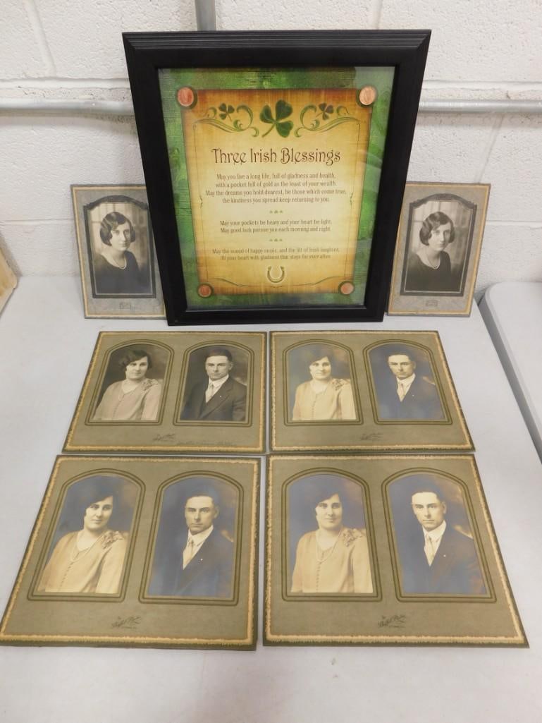 Vintage Photos and Framed 3 Irish Blessings with Coins: Vintage Photos and Framed 3 Irish Blessings with Coins