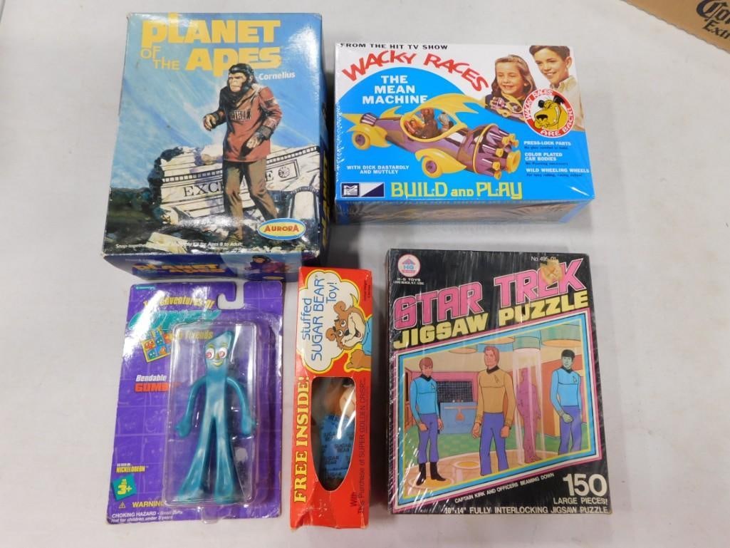 Toy Lot incl Sugar Bear Plush, Wacky Races The Mean Machine, Aurora Planet of the Apes Cornelius, (1 of 5)