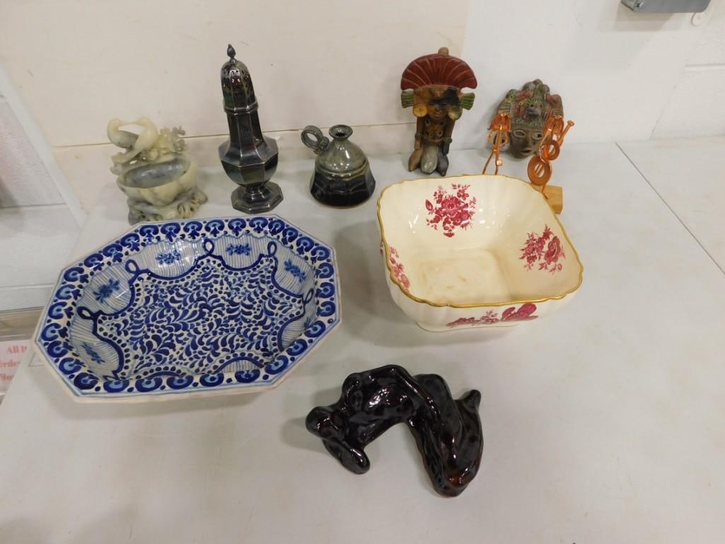 Collectibles lot including signed art pieces / figurines / pottery, silver plate, etc. (1 of 16)