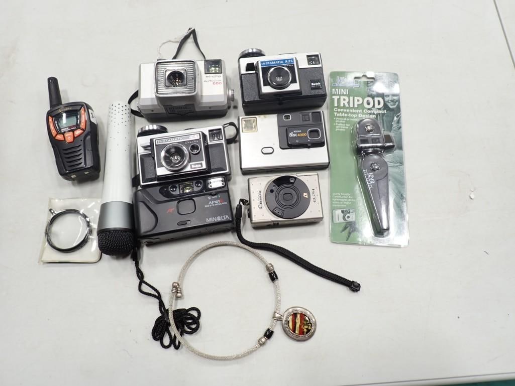 Vintage Camera and electronics lot including Kodak Disc, Instamatic, Minolta, Mini Tripod, etc. (1 of 3)