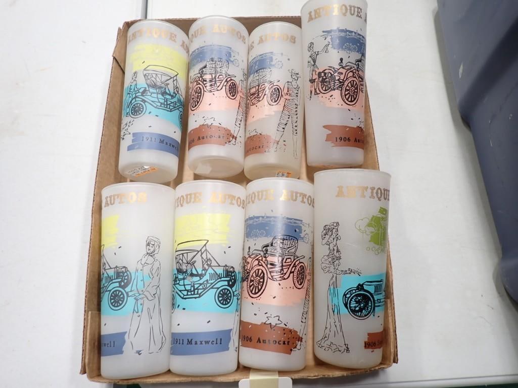 Assorted Frosted Glass Antique Automobile Drinking Glasses - 1911 Maxwell, 1906 Autocar (1 of 3)