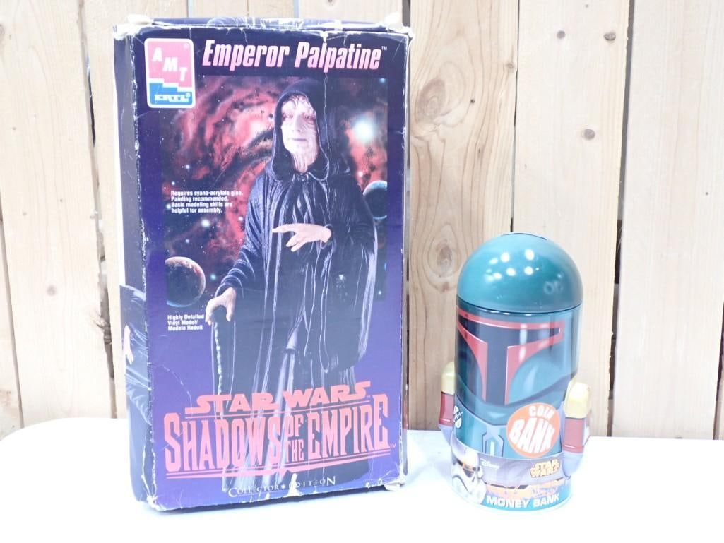 Star Wars Lot incl Boba Fett Coin Bank and Star Wars Shadows of the Empire Emperor Palpatine: Star Wars Lot incl Boba Fett Coin Bank and Star Wars Shadows of the Empire Emperor Palpatine AMT Ertl Model Kit