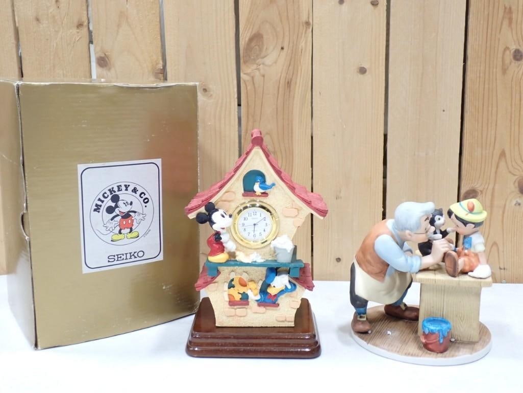 Disney Mickey Mouse Seiko Clock and Disney's Magic Memories Pinocchio Figurine Limited Edition (1 of 8)