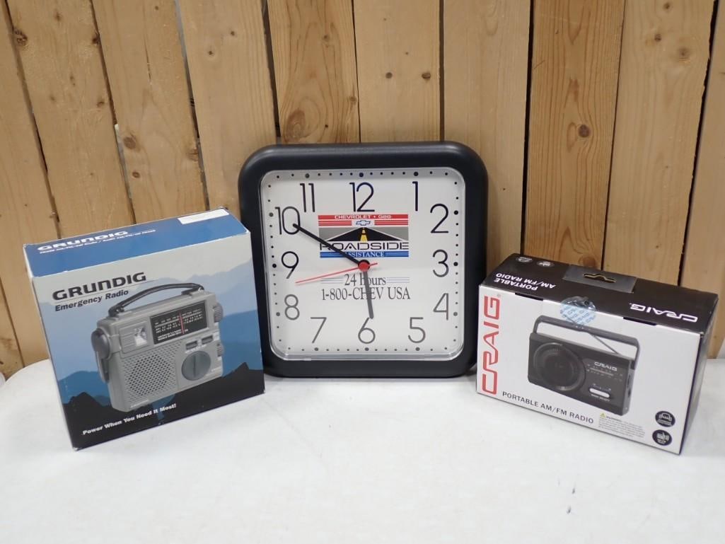 Radio and Clock Lot incl Chevy Roadside Assistance Clock, Grundig Emergency Radio, Craig (1 of 6)