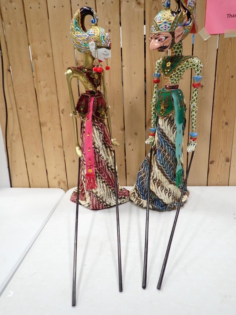 Pr of Asian Stick Puppets or Marionettes Hand Painted (1 of 10)