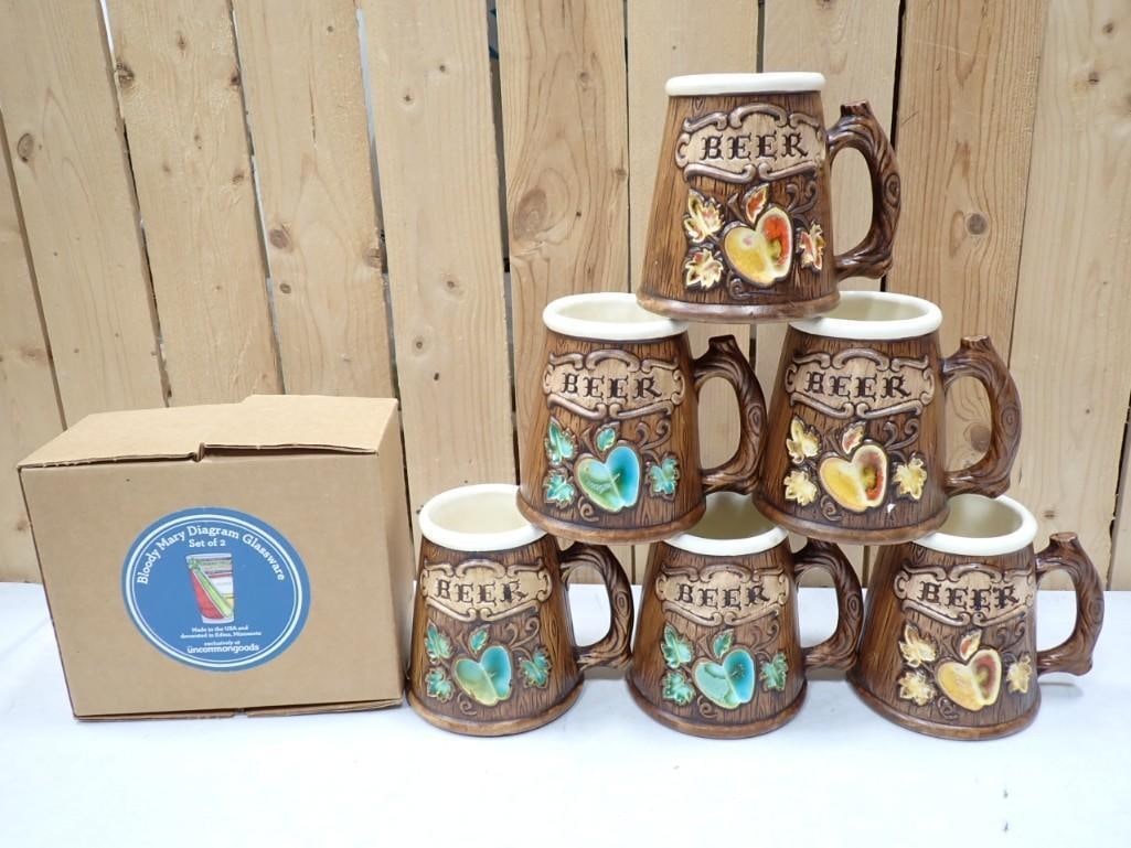 Set of 6 Vintage Treasure Craft Beer Mugs and 2 Bloody Mary Diagram Glasses: Set of 6 Vintage Treasure Craft Beer Mugs and 2 Bloody Mary Diagram Glasses