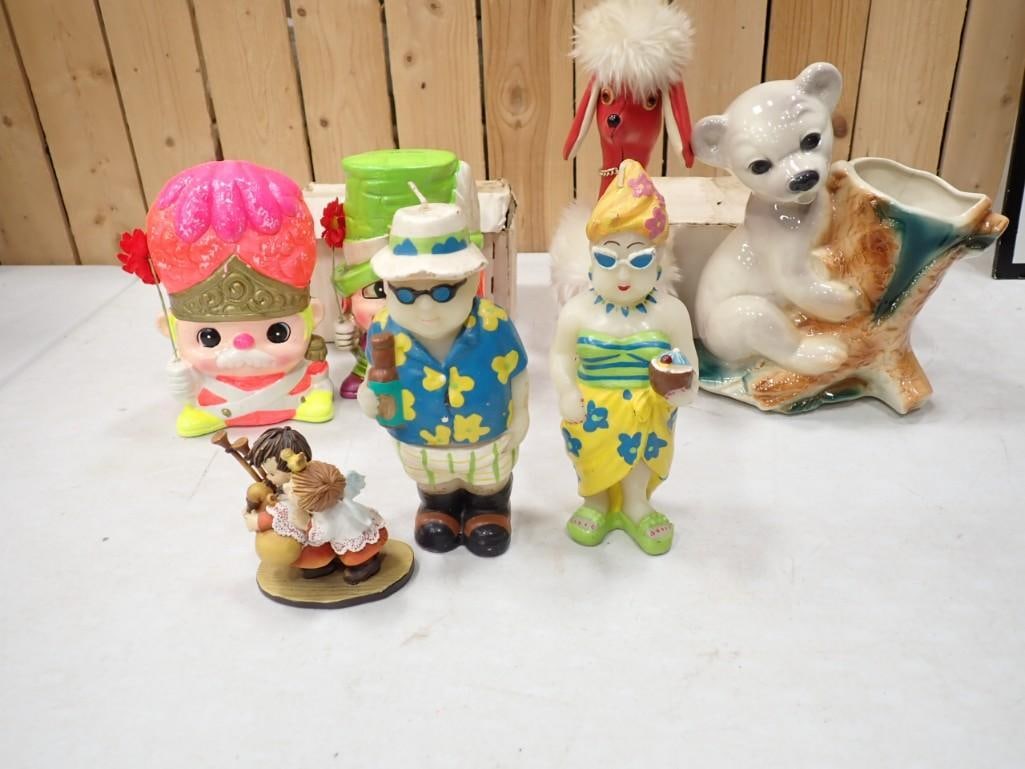 Small collectibles / Figurines Lot - Ceramic Bear Planter, Beach Bum Candles, Banks, Dog, etc. (1 of 7)