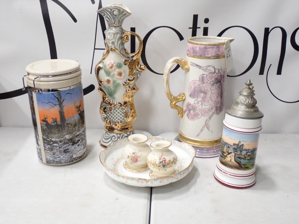 Ceramic Lot, etc. including Beer Steins / pitchers, gold gilt, Limoges, etc. (1 of 12)