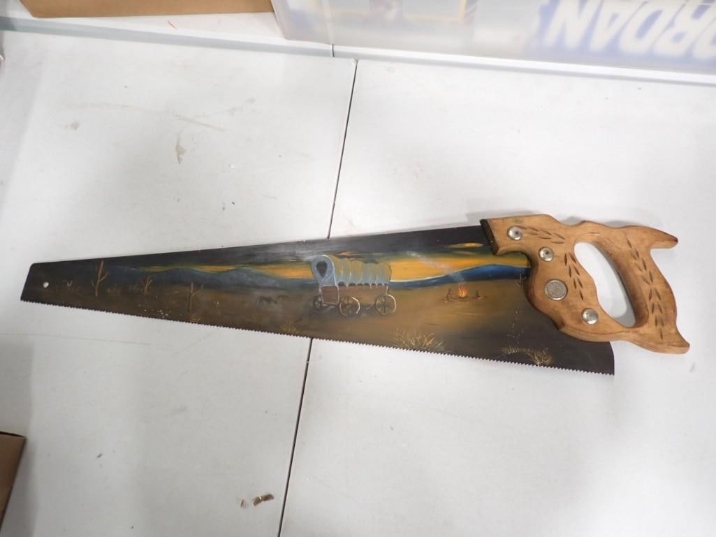 Hand Painted Saw with Homestead Scene Wall Hanging (1 of 5)